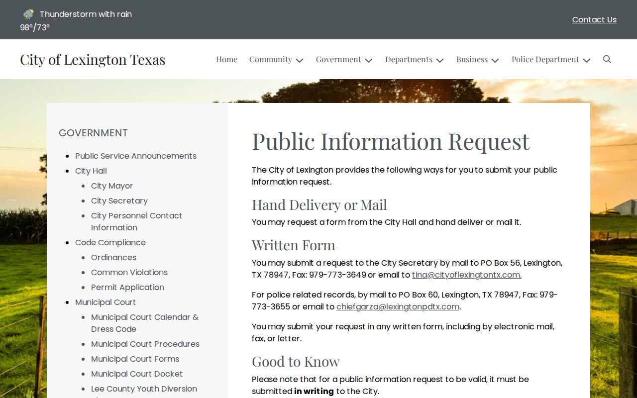 Lexington city and police public-information request page