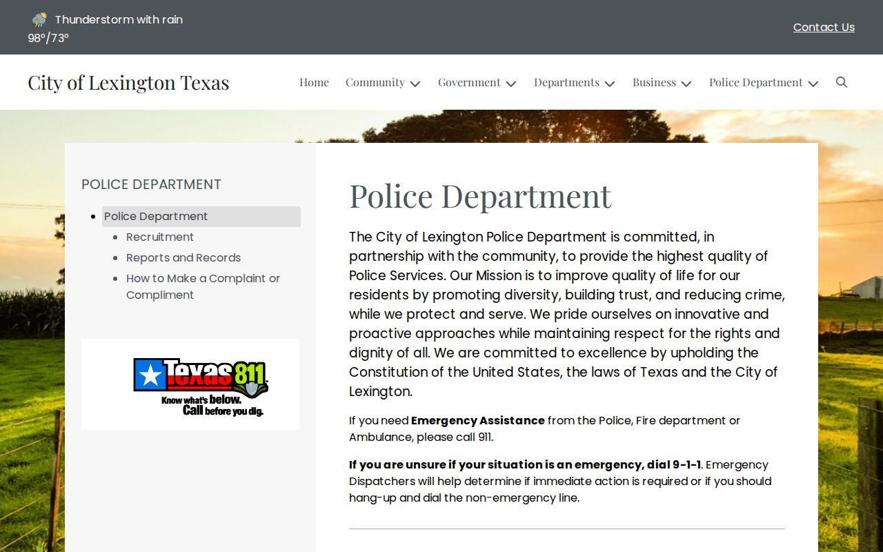 Lexington Police Department official contact page